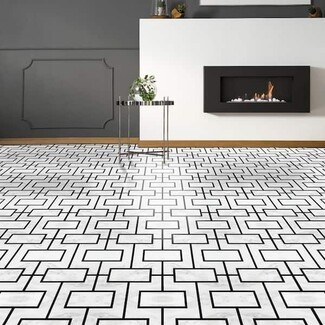Vinyl Flooring in Modern Greek Key Black White Marble Tile