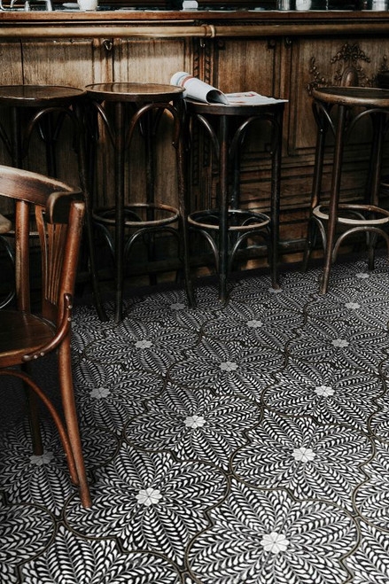 Vinyl Flooring including Radial Floral Vintage Bistro Pattern