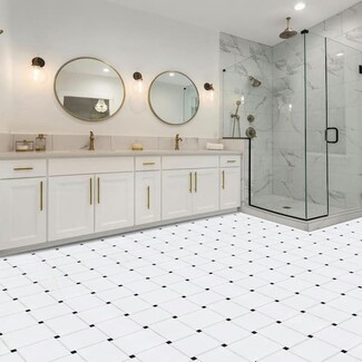 Vinyl Flooring incorporating Black Dot Master Bathroom Design