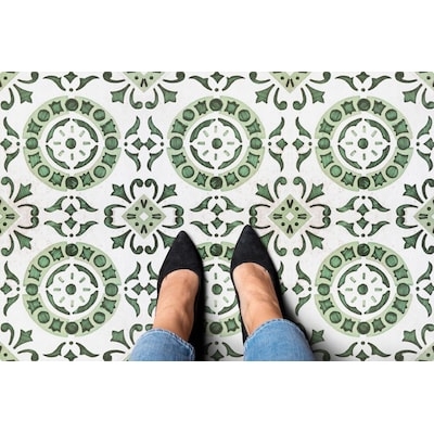 Vinyl Flooring offering Sage Green Medallion Floral Pattern