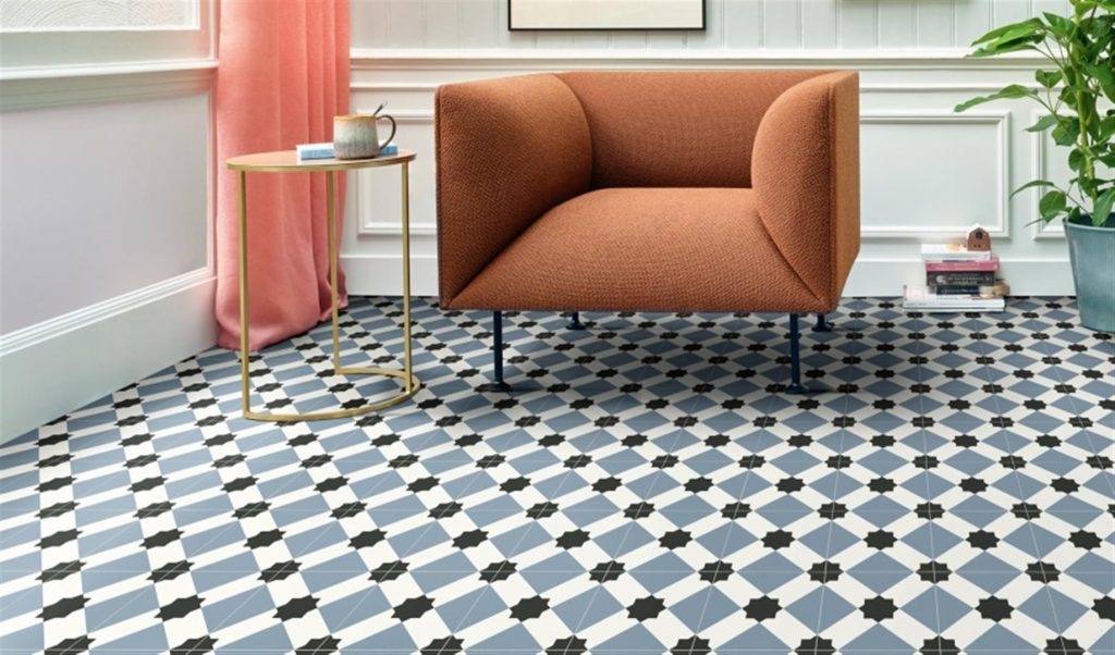 Vinyl Flooring presenting Blue Star and Terracotta Accents