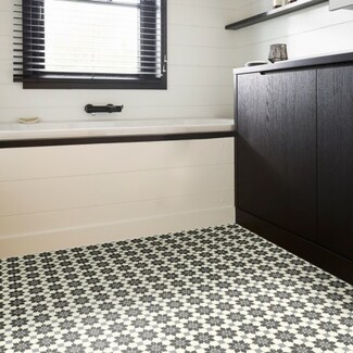 Vinyl Flooring showcasing Floral Monochrome Bathroom Pattern