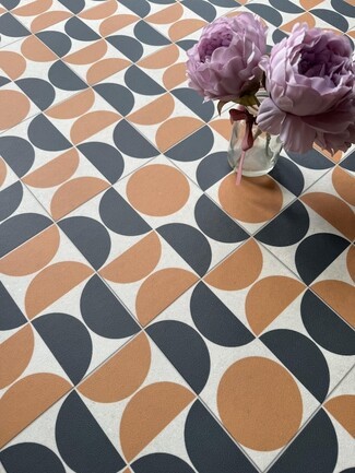 Vinyl Flooring using Art Deco Terracotta Semicircle Pattern