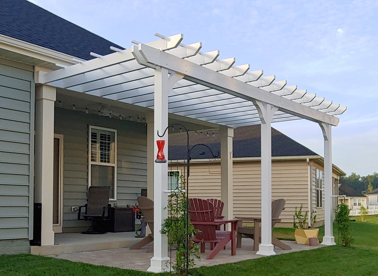 Vinyl Pergola With Wall Mounted Ogee Rafter Ends