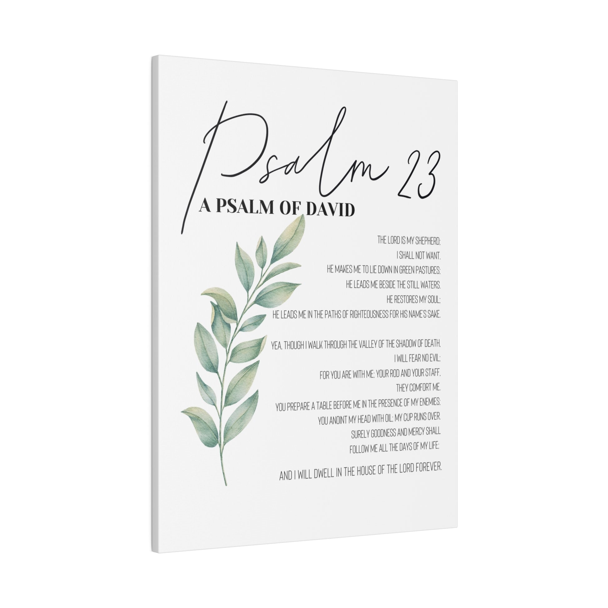 Wall Art Botanical Leaf Stem Hand Lettered Psalm 23 Canvas