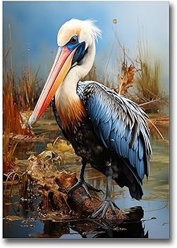 Wall Art Bright Beak Marsh Backdrop Pelican Wildlife Art