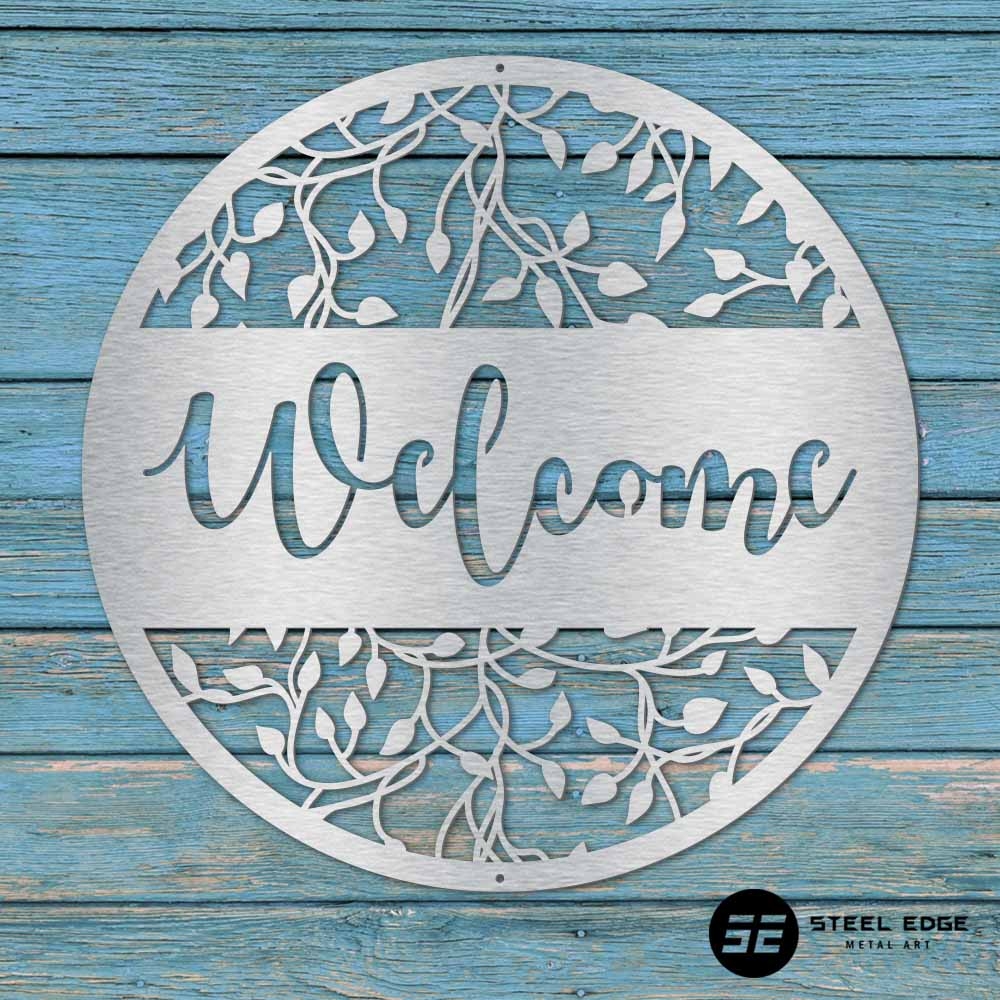 Wall Art Brushed Silver Leaf Vine Cutouts Steel Sign
