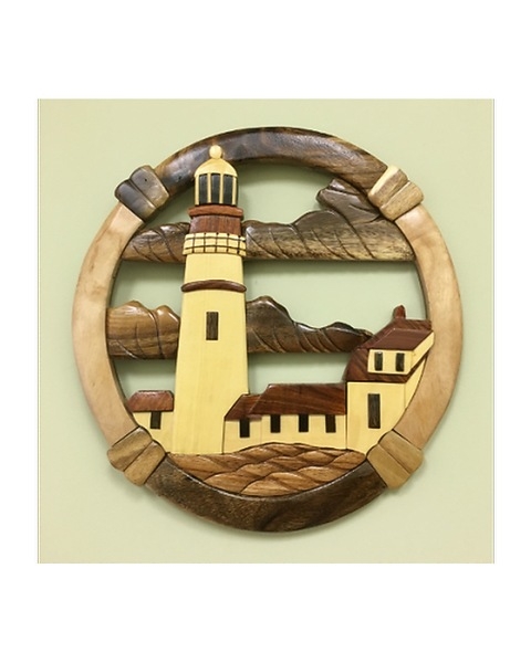 Wall Art Circular Frame Intarsia Woodwork Coastal Home Decor