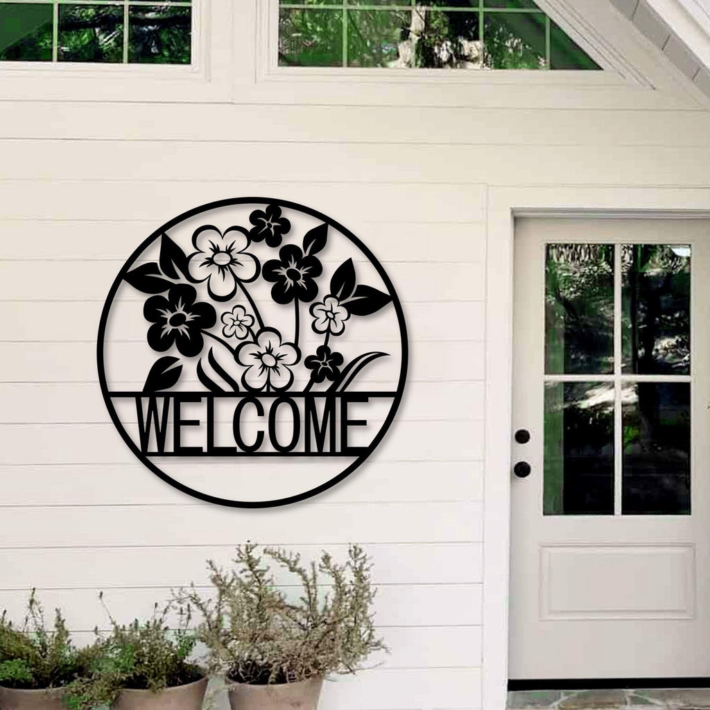 Wall Art Circular Frame Matte Black Floral Cutout Sign
