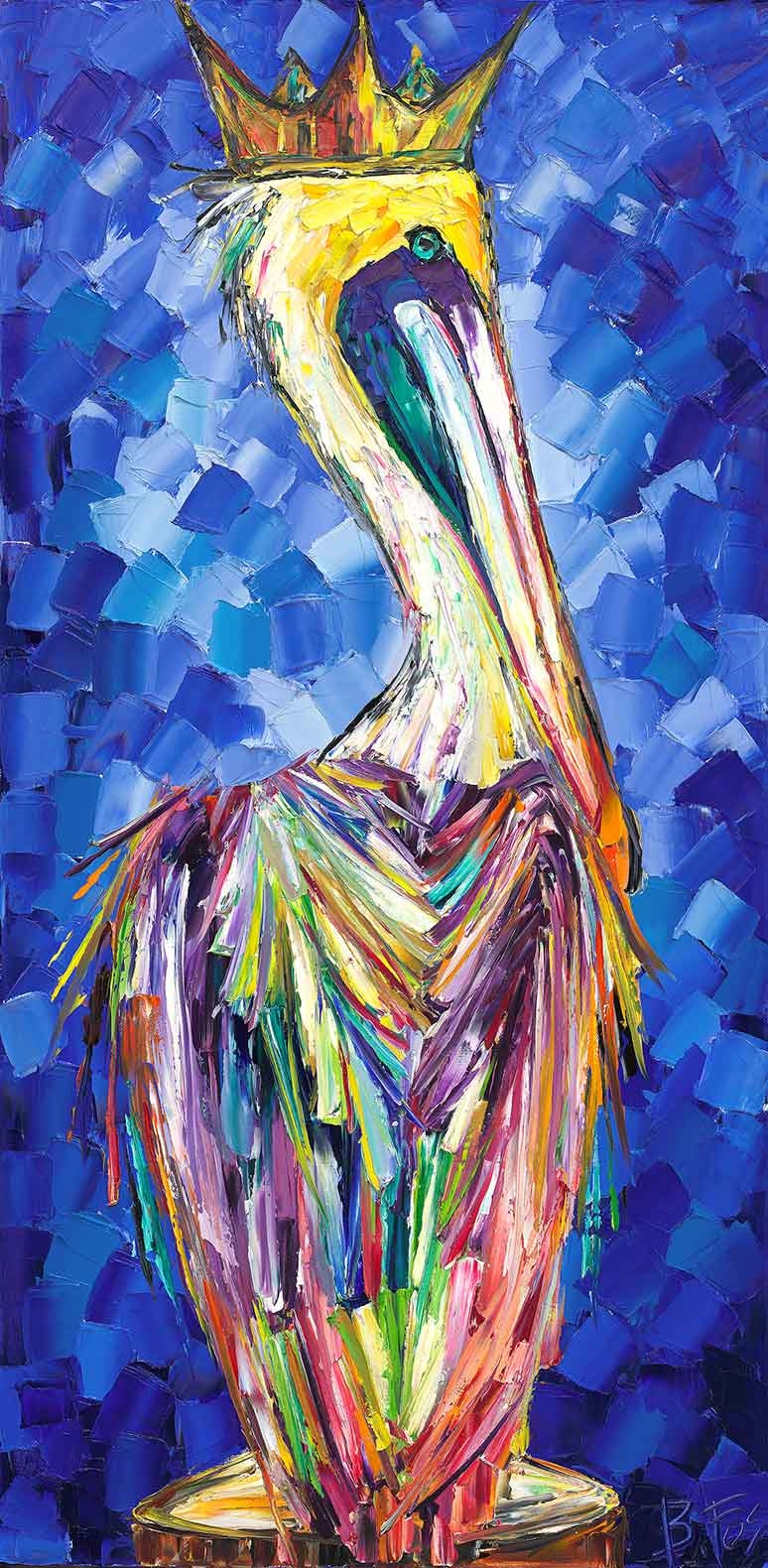 Wall Art Crowned Pelican Palette Knife Textured Painting