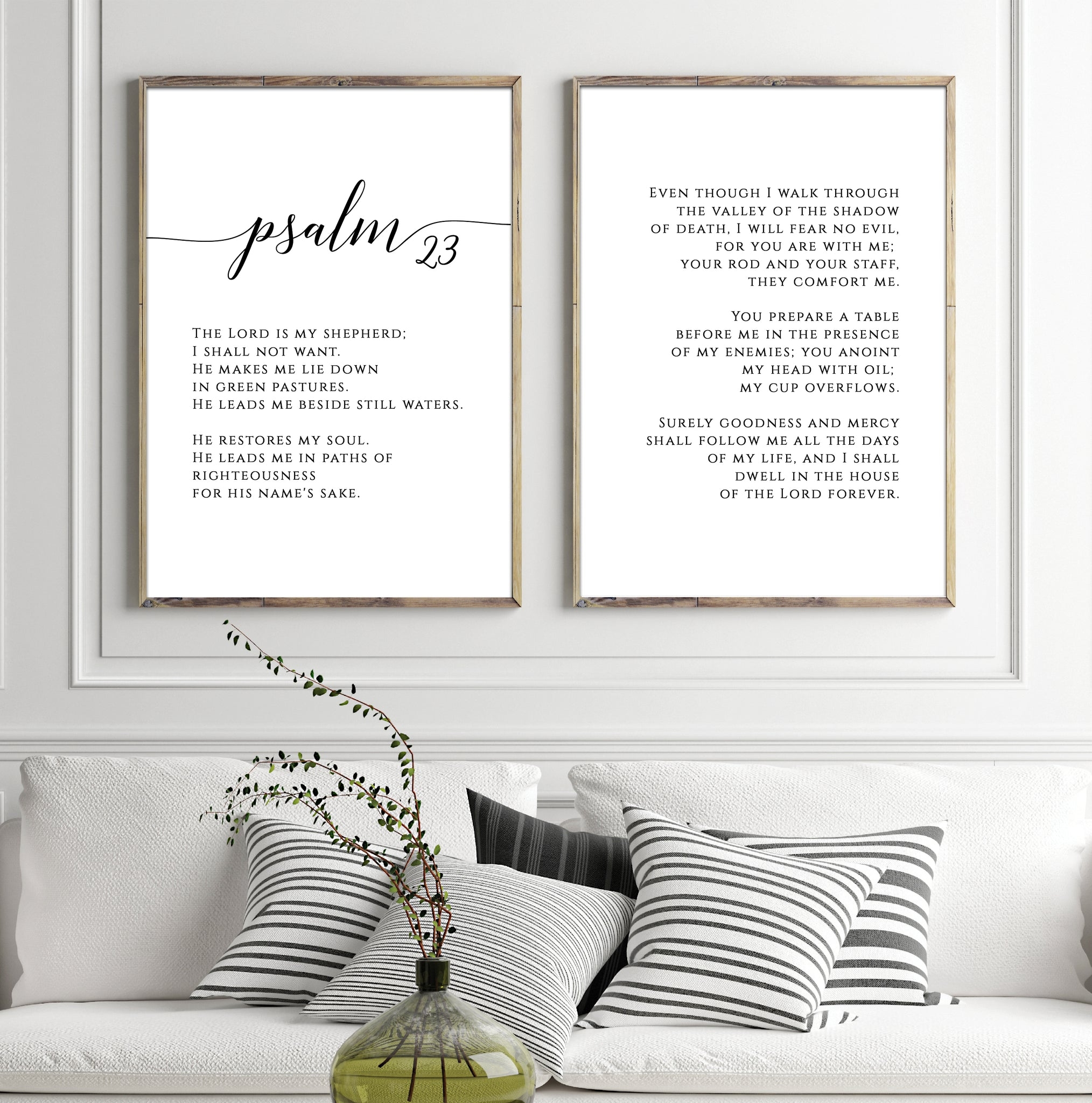 Wall Art Diptych Arrangement Psalm 23 Script Thin Wood Frame