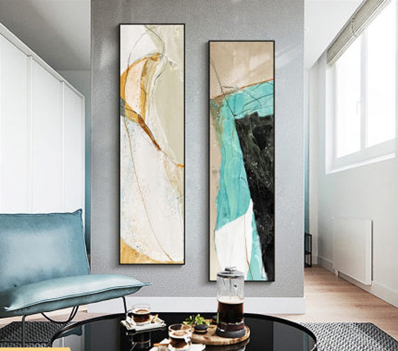 Wall Art Geomorphic Abstract Teal Vertical Strip Print