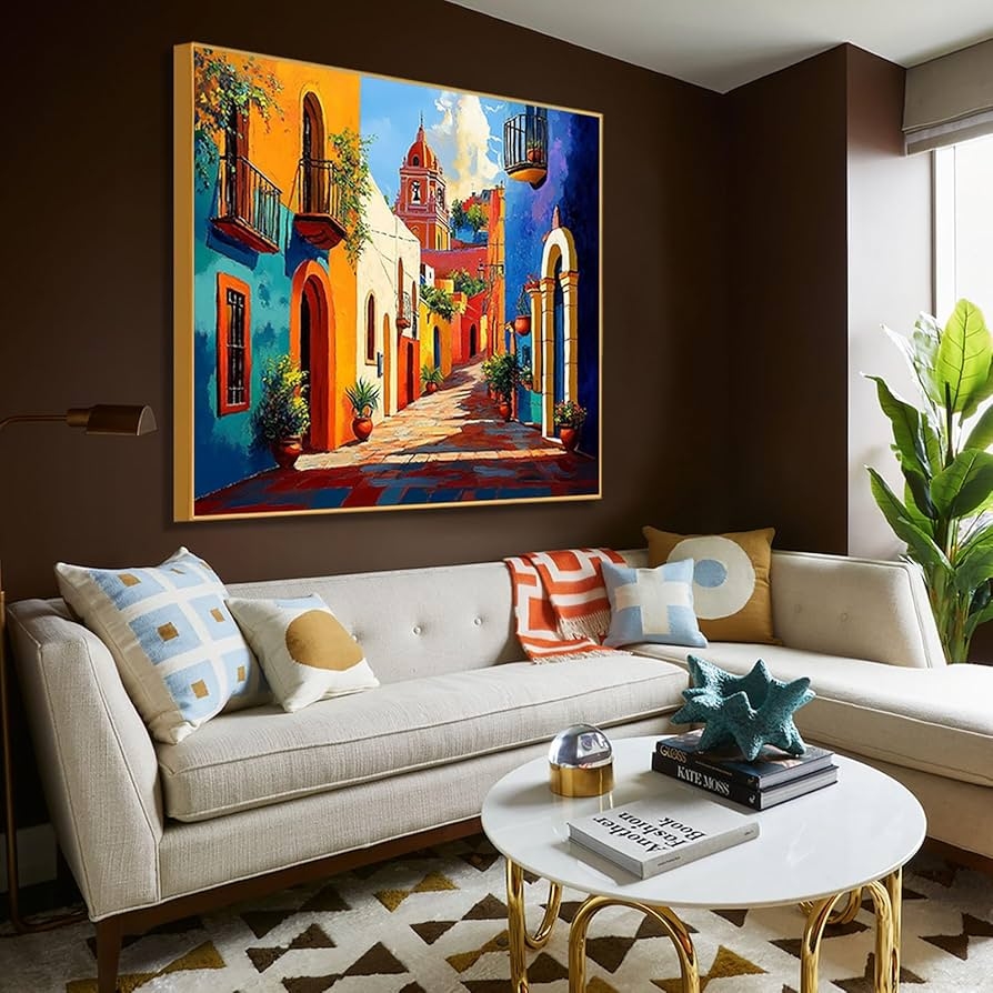 Wall Art: Gold Framed Canvas Vibrant Mediterranean Scenes
