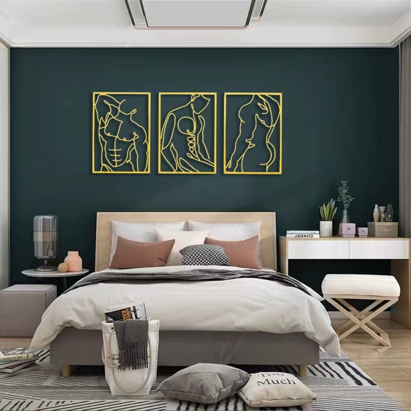 Wall Art Gold Line Art Trio Deep Teal Background