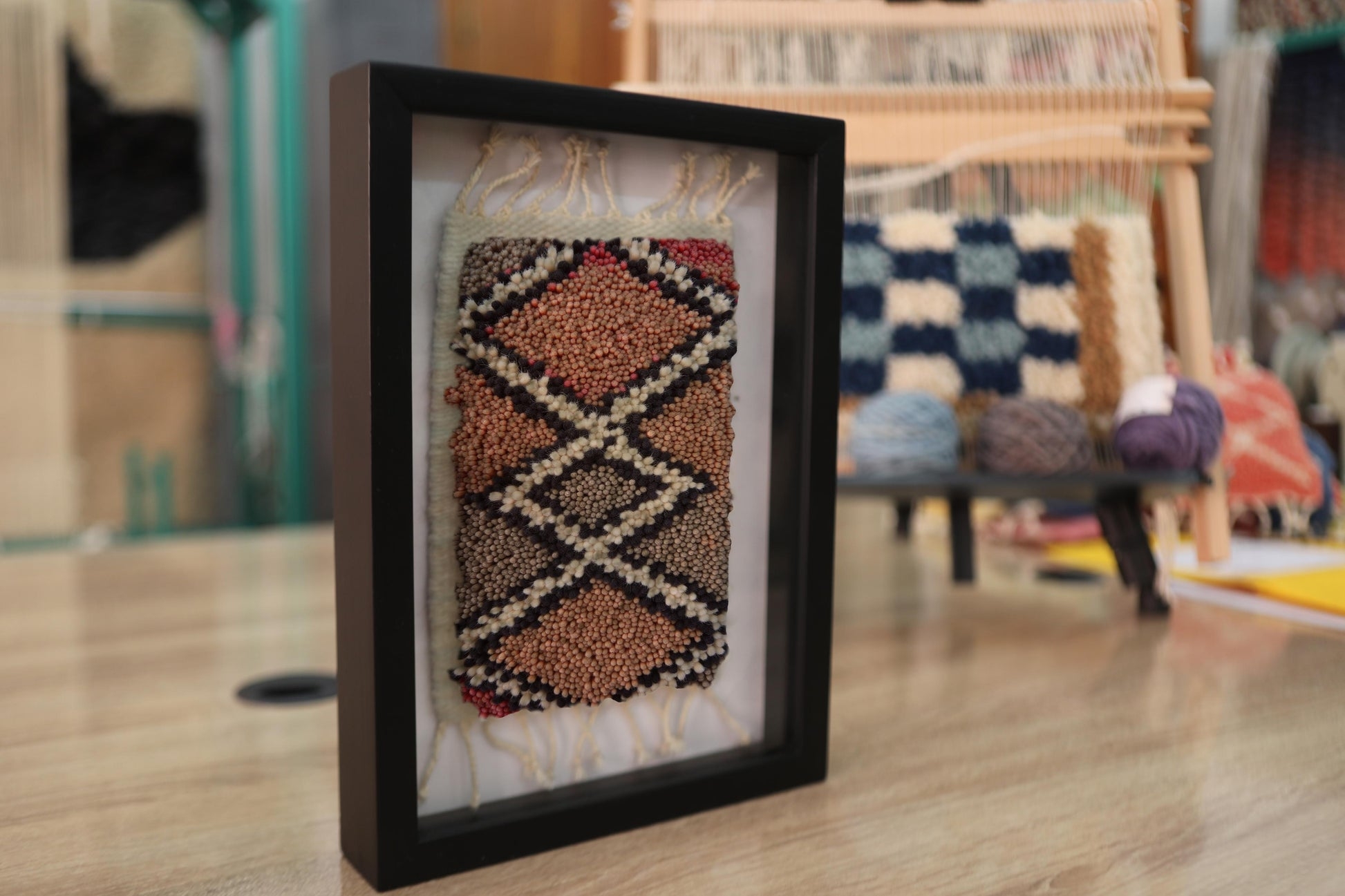 Wall Art: Knotted Pile Shadow Box Framed Rug Art