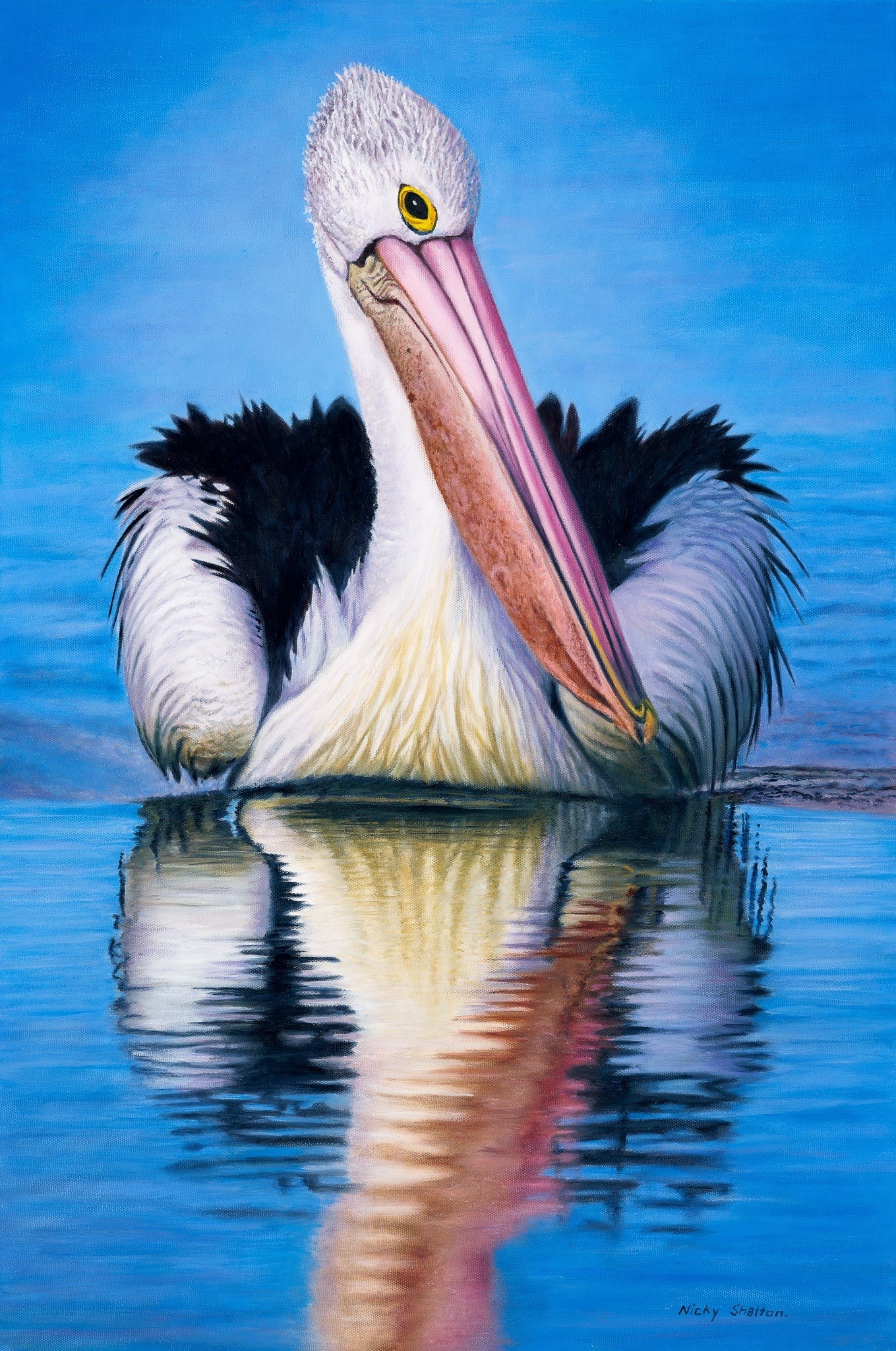 Wall Art Mirrored Reflection Australian Pelican Oil Painting