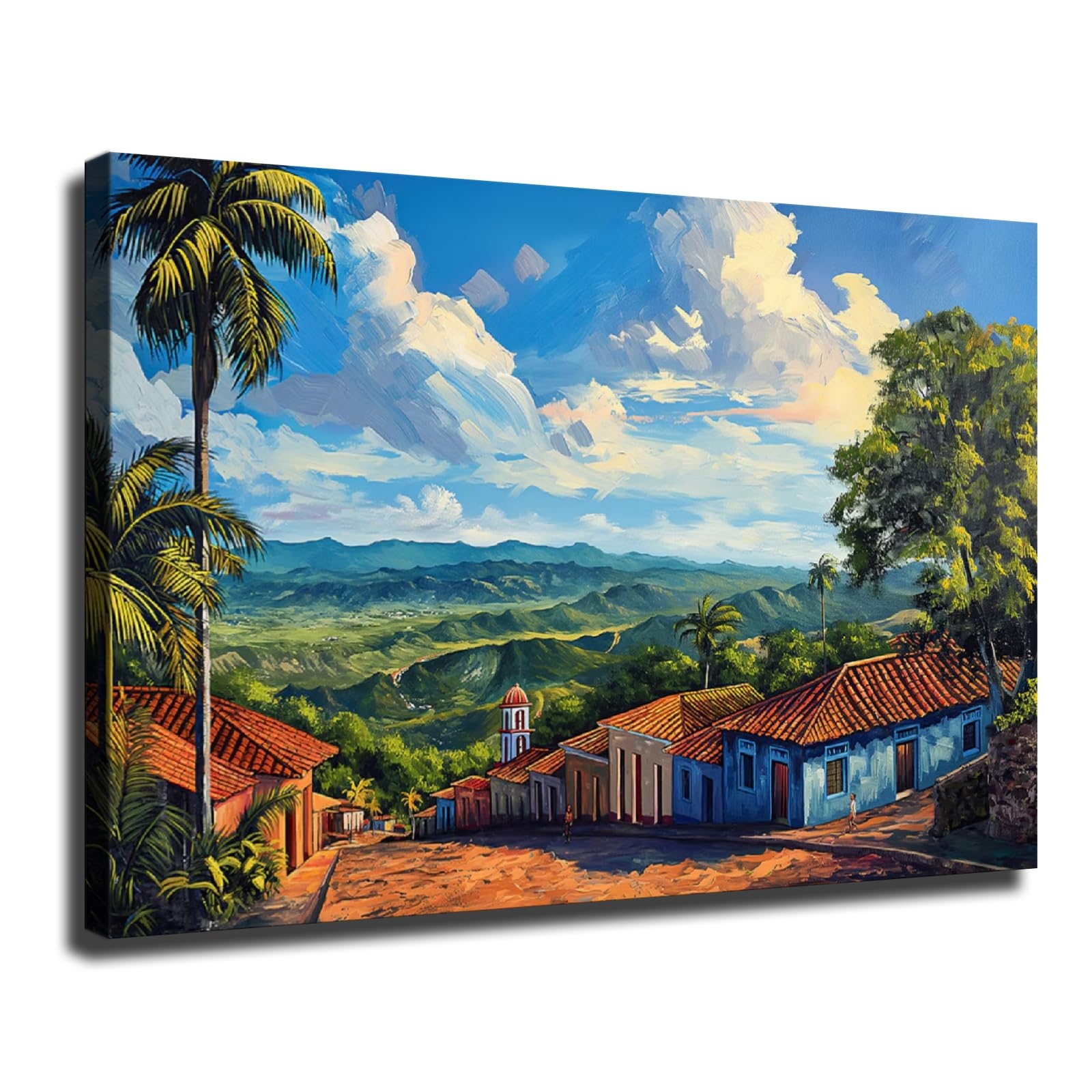 Wall Art Mountain Valley Landscape with Terracotta Roofs