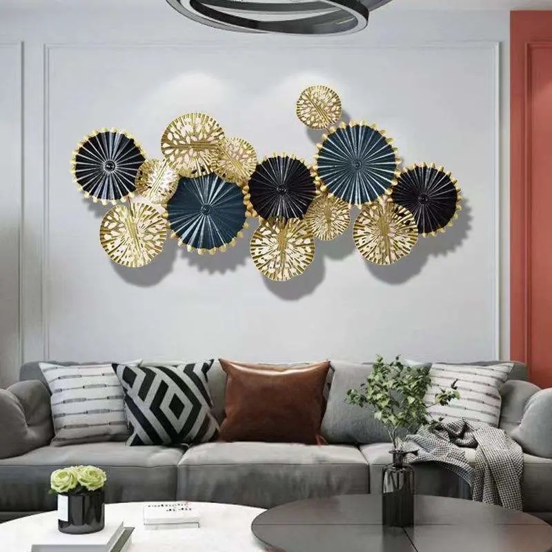 Wall Art Overlapping Circular Elements Navy Gold Sculpture