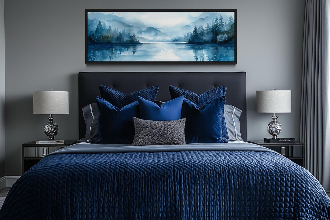 Wall Art Panoramic Format Navy Blue Lake Landscape