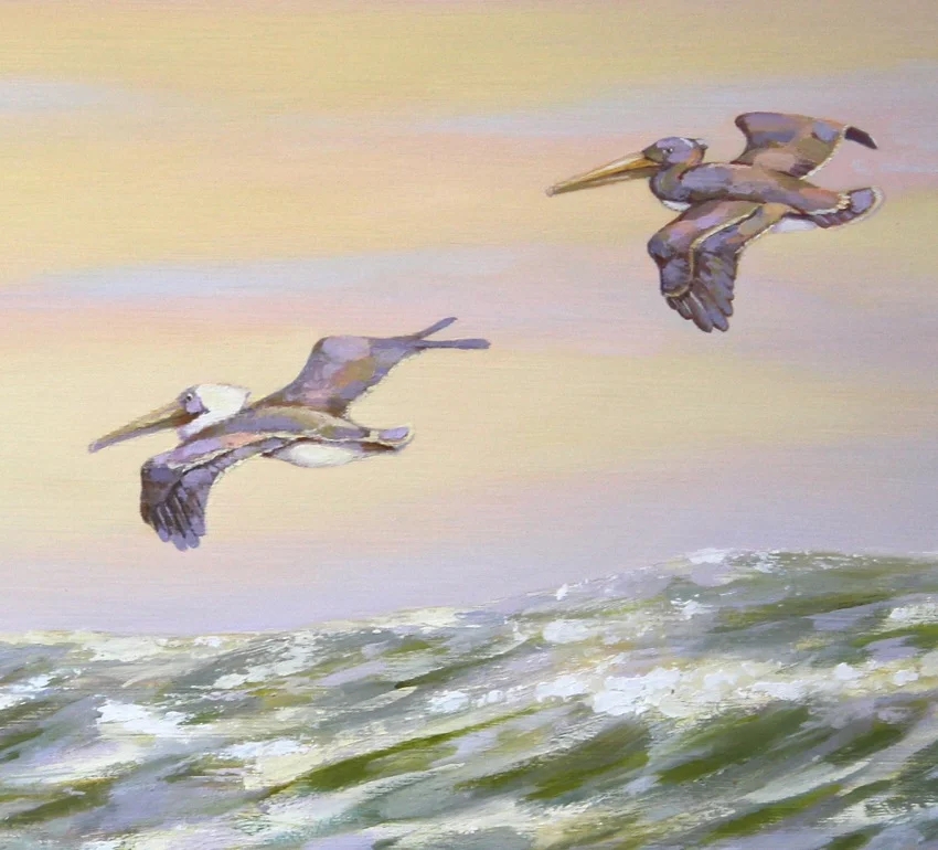 Wall Art Pelican Soaring Impasto Waves Coastal Impressionist