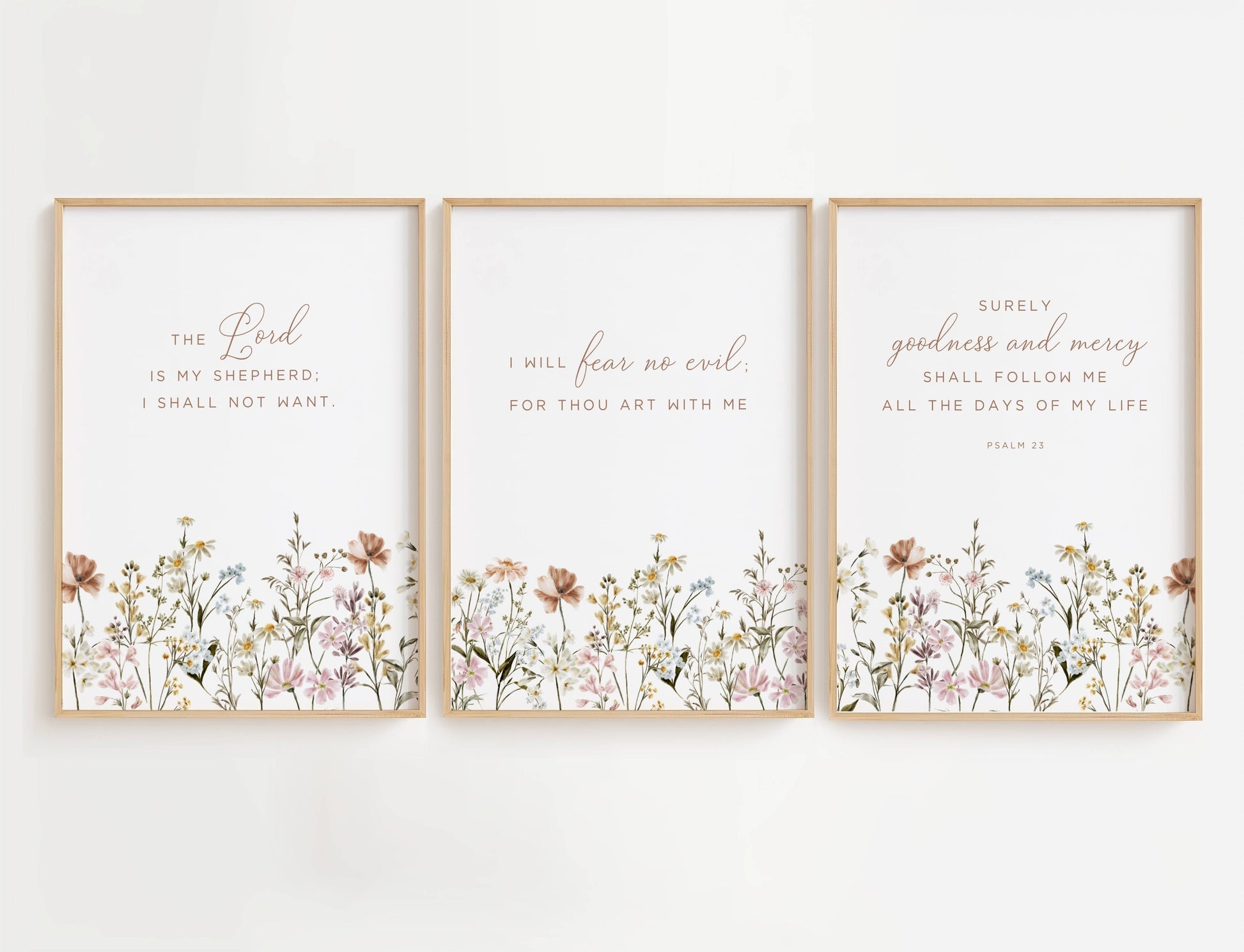 Wall Art Set Watercolor Wildflowers Psalm 23 Nursery Art