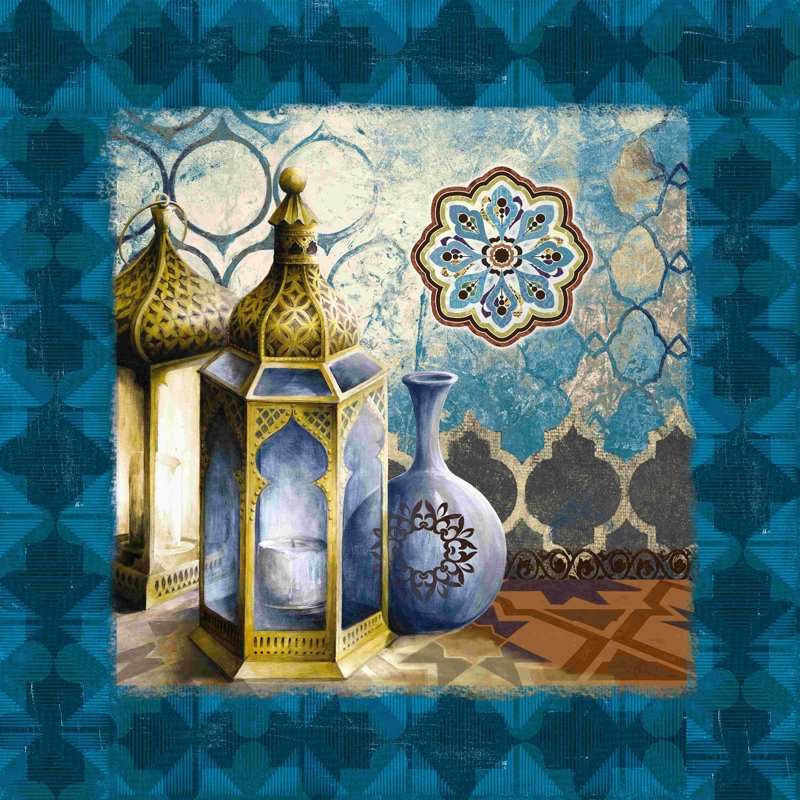 Wall Art: Teal Blue Lantern Motif Bohemian Print