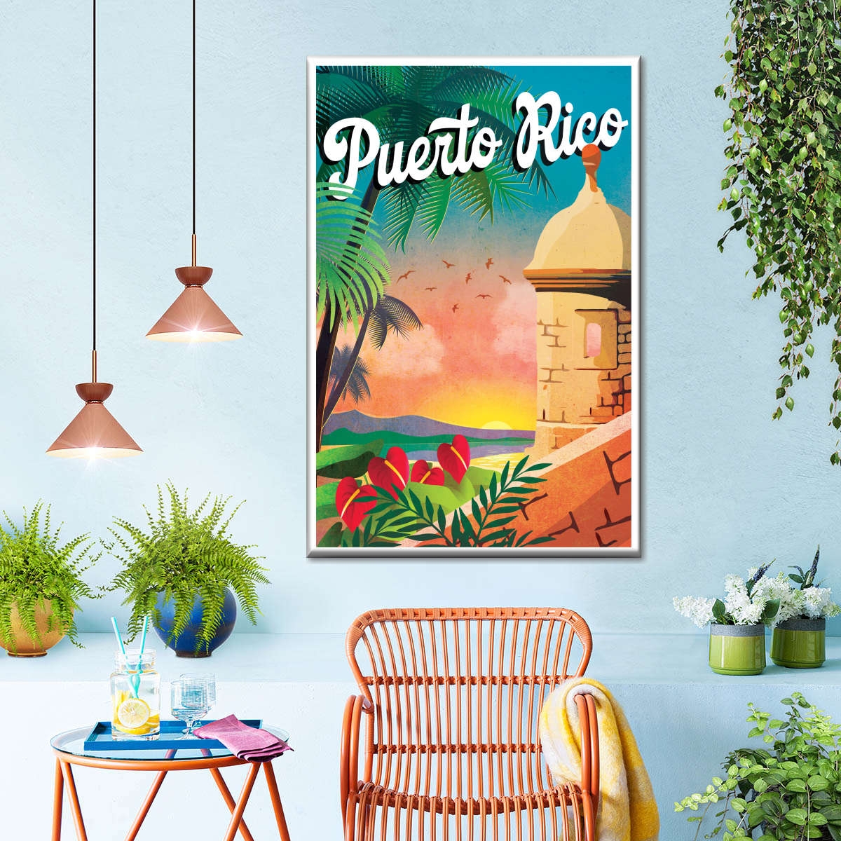 Wall Art Vintage Travel Poster for Tropical Sunroom Decor