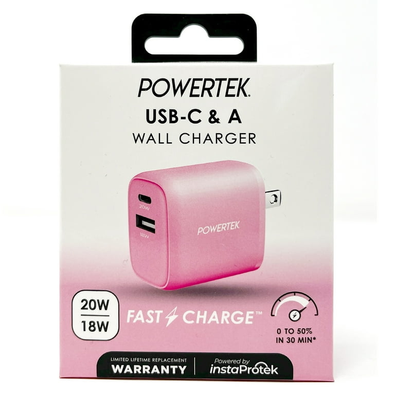 Wall Charger: Pink Colorway Dual Port Fast Charging Plug