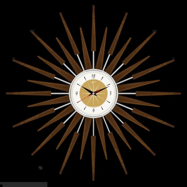 Wall Clock Burnt Gold Dial Starburst Walnut Sunburst Decor
