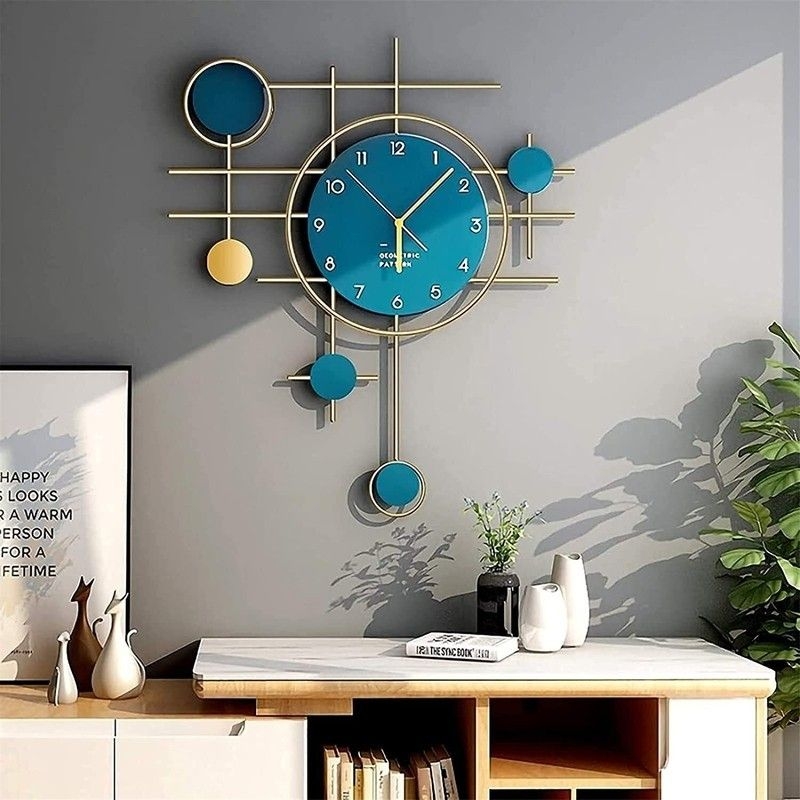 Wall Clock Geometric Grid Teal Geometric Statement Clock