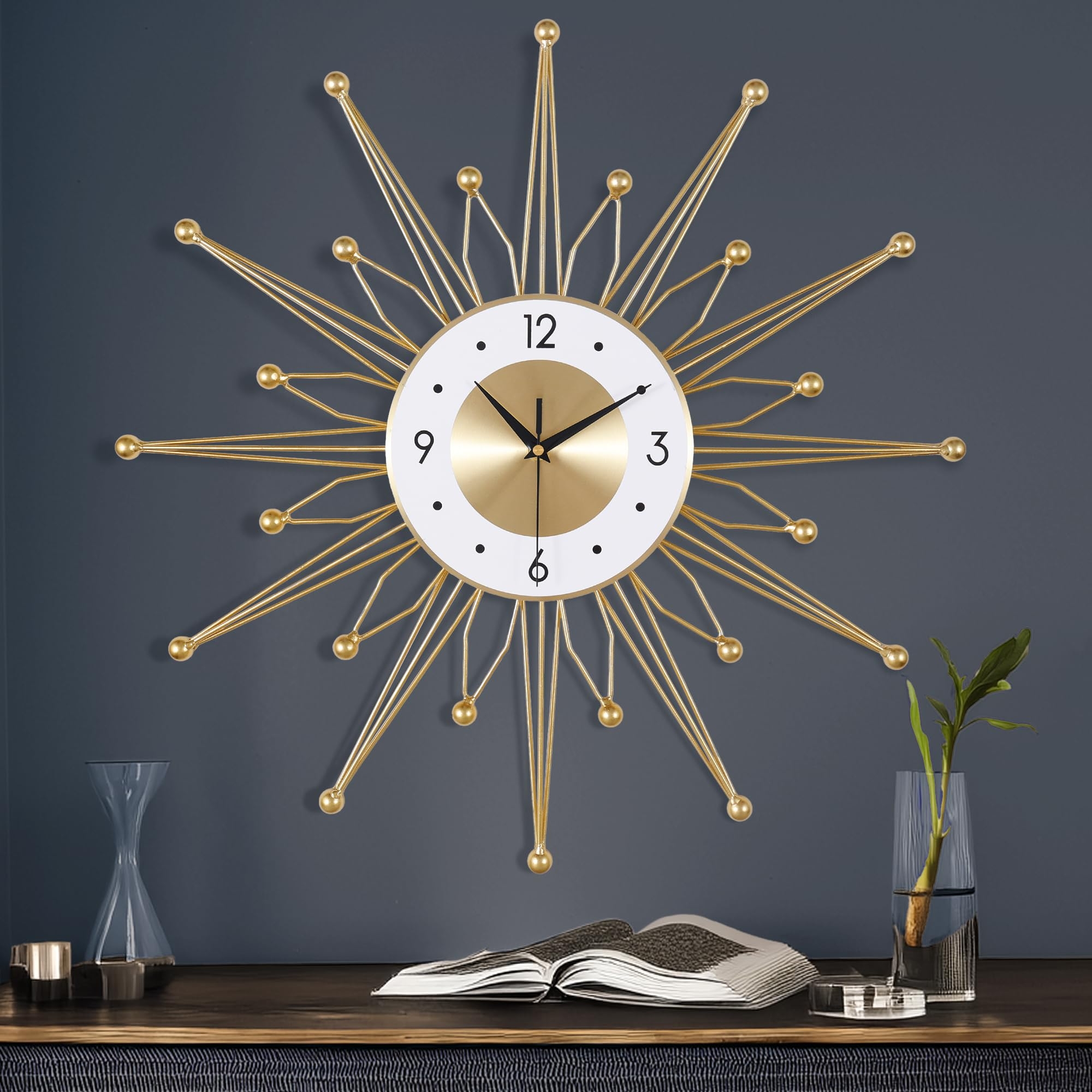 Wall Clock Gold Spheres Sunburst Gold Sunburst Clock