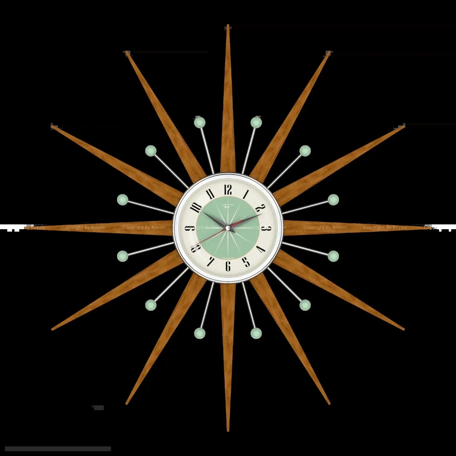 Wall Clock Mint Green Face Wooden Rays Atomic Sunburst Clock