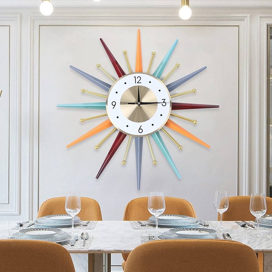Wall Clock Multicolor Rays Vibrant Dining Room Focal Point