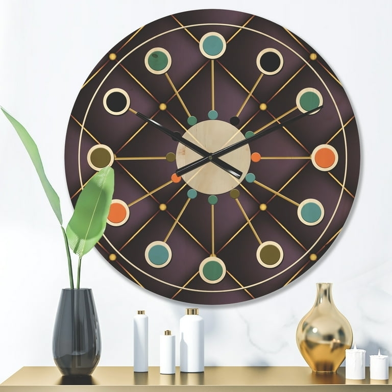 Wall Clock Quilted Pattern Atomic Plum and Gold Wall Clock
