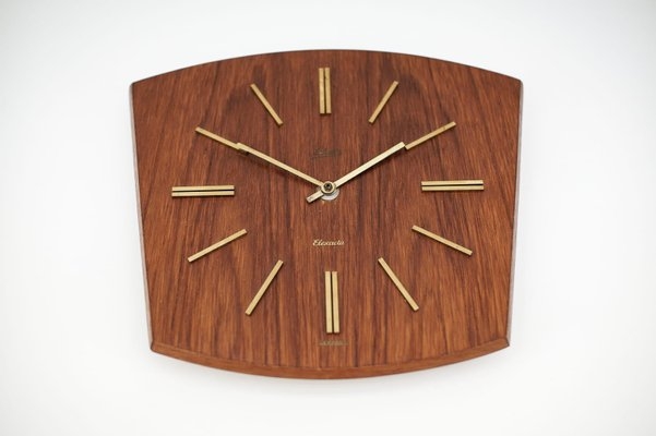 Wall Clock Shield Shape Teak Wood Mid Century Shield Clock