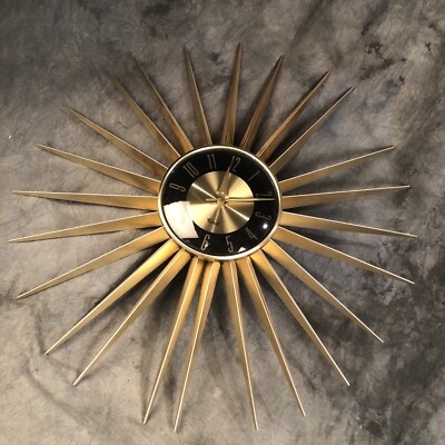 Wall Clock Tapered Rays Gold Toned Sunburst Wall Clock
