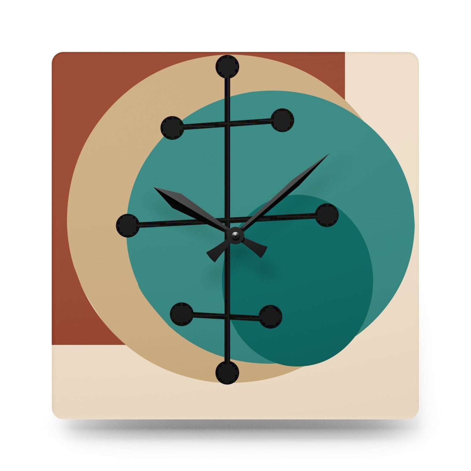 Wall Clock Teal Geometric Design Atomic Retro Wall Clock