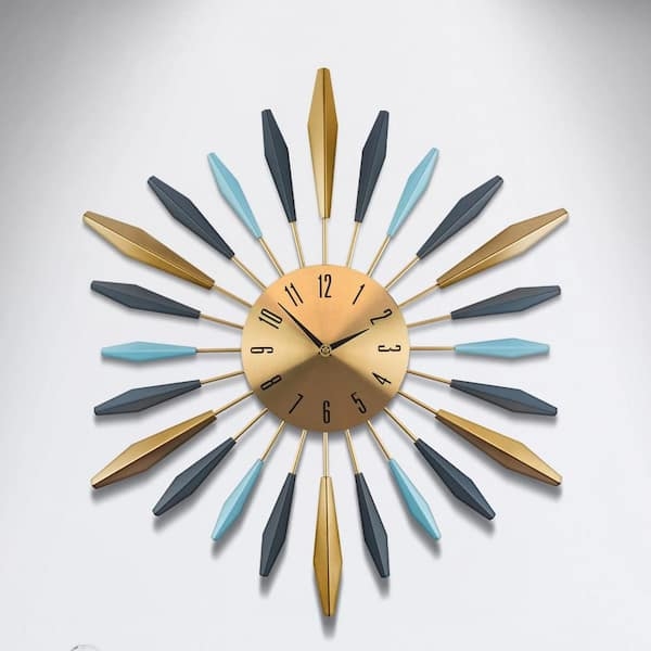 Wall Clock Tri-Color Rays Blue and Gray Radial Clock