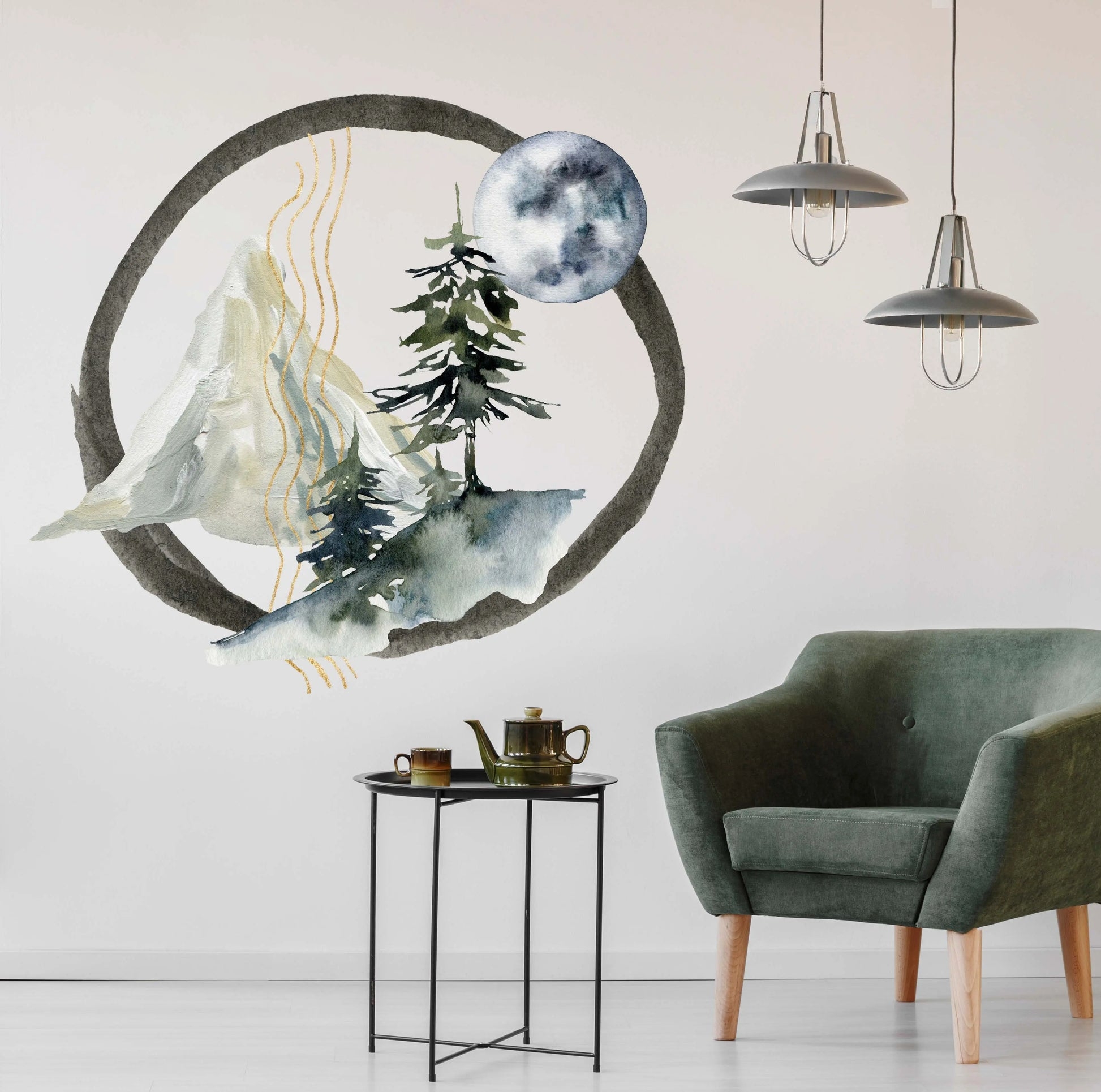 Wall Decal: Circular Mountain Graphic Modern Nature Wall Art