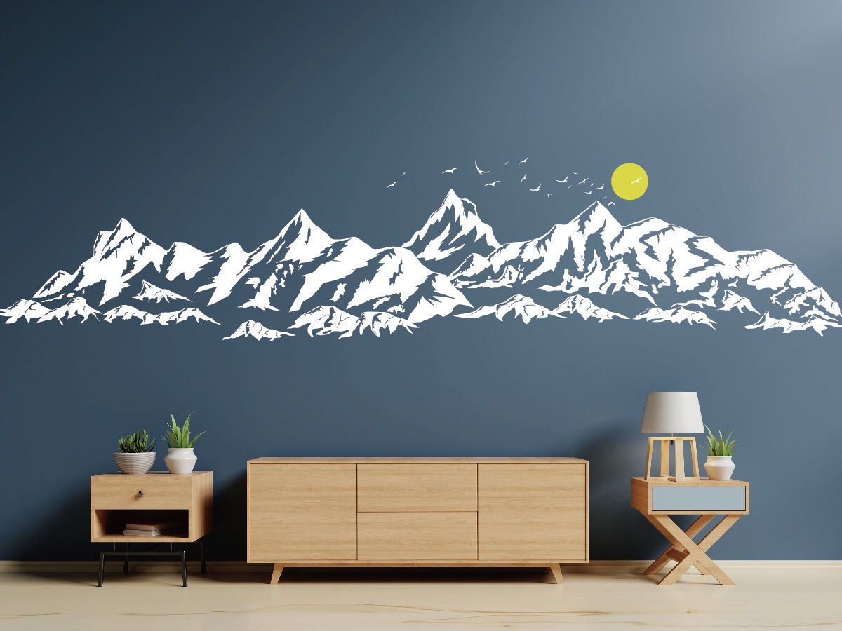 Wall Decal: Crisp White Mountain Silhouette For Slate Blue Walls