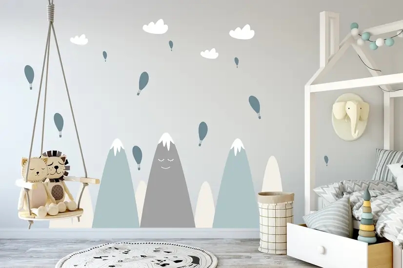 Wall Decal: Hot Air Balloons Mountain Minimalist Nursery Art