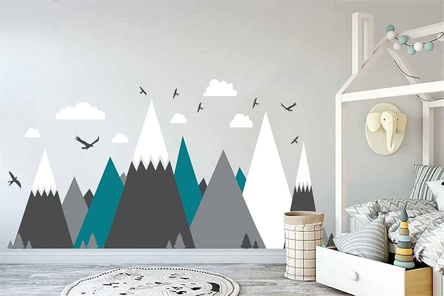 Wall Decal: Teal Mountain Accents Woodland Nursery Decor