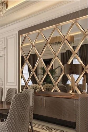 Wall Mirror Panel with Diamond Lattice and Luxury Dining Decor