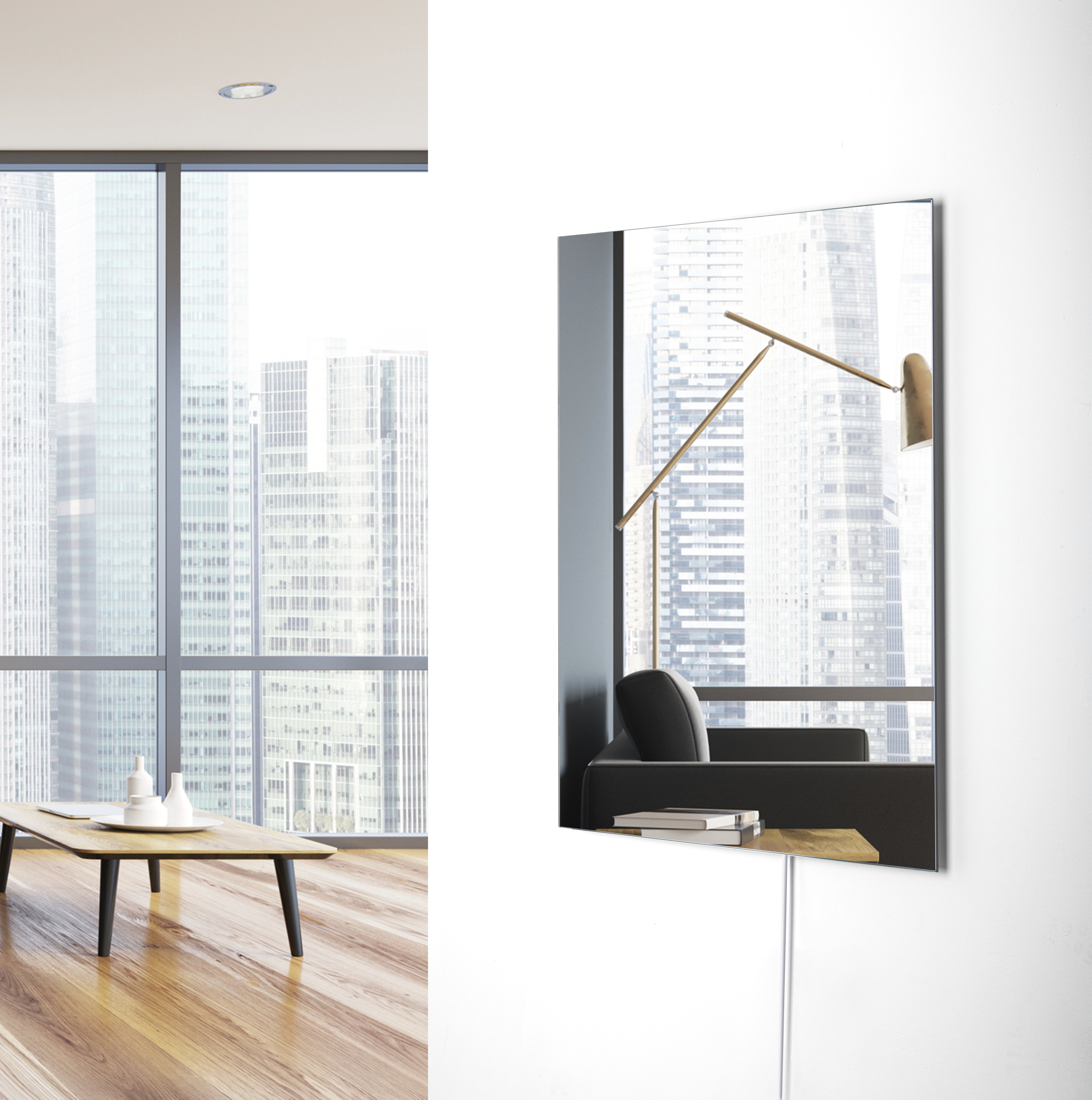 Wall Mirror with Dual Functionality Look and Frameless Heater