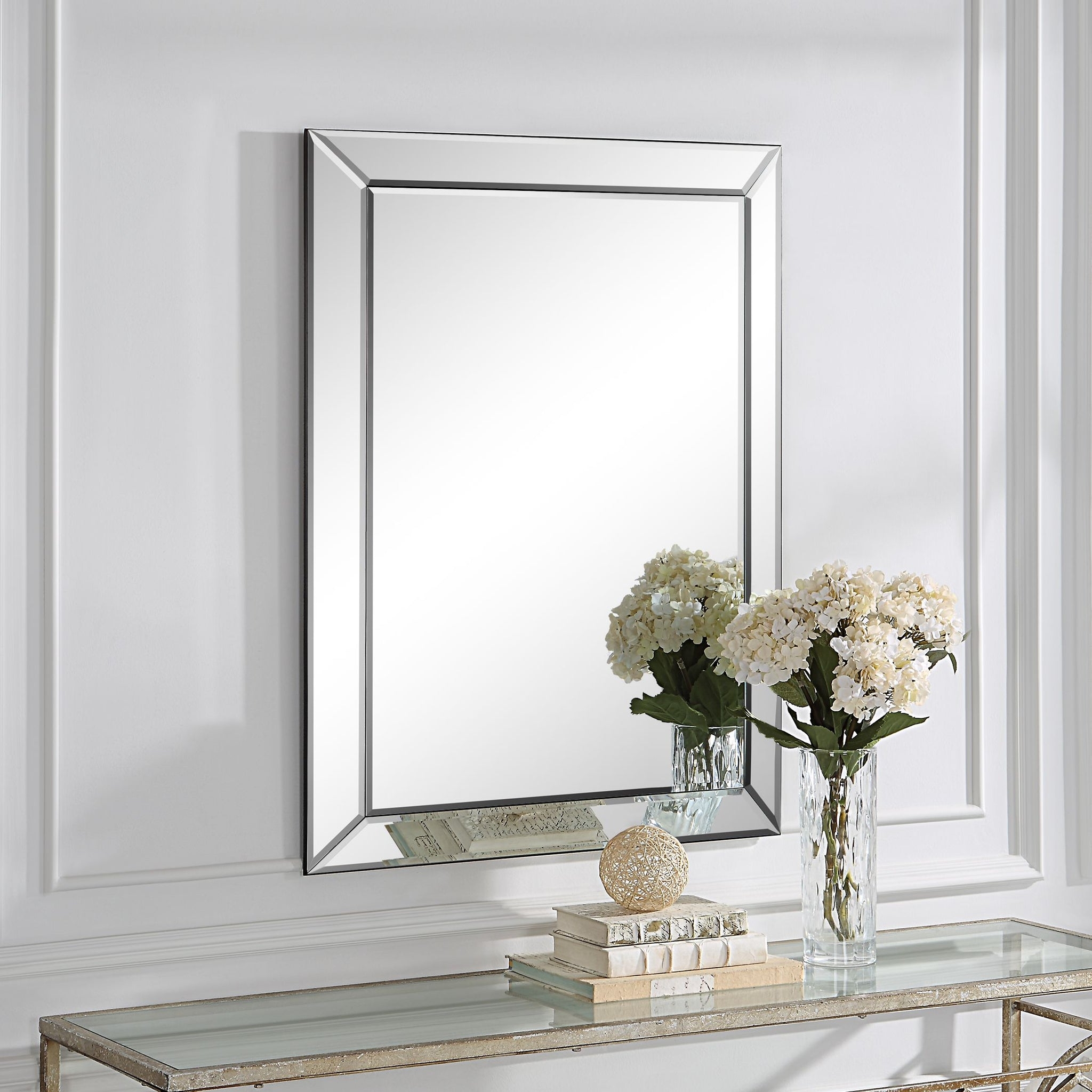 Wall Mirror with Mitered Joints and Beveled Panel Wall Mirror