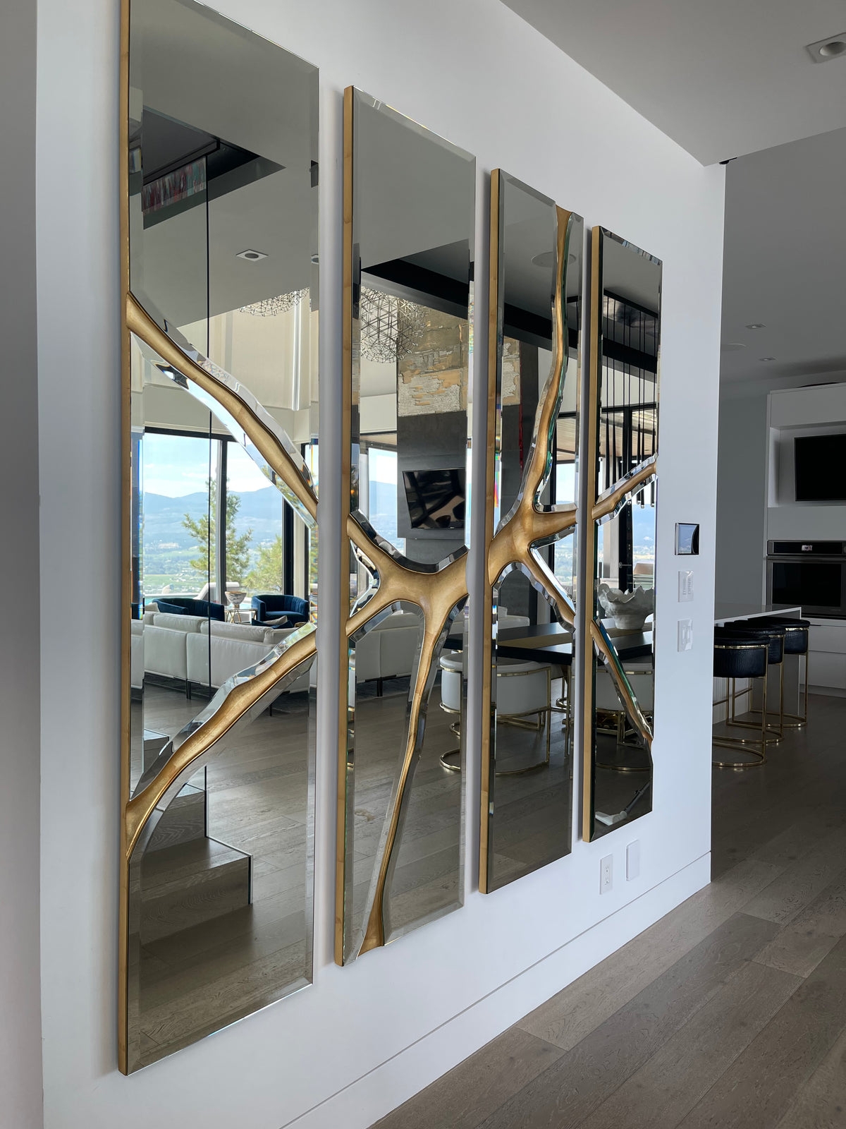 Wall Mirror with Organic Branch Overlay and Metallic Mirror Set
