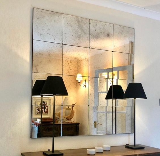 Wall Mirror with Stud Accents and Antique Grid Wall Mirror Decor