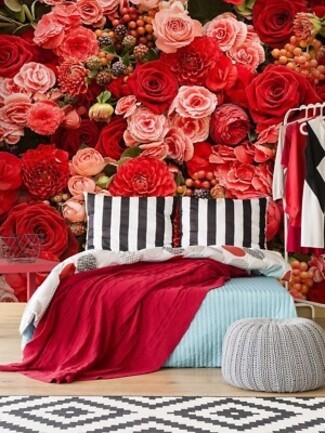 Wall Mural 3D Effect Crimson Red Oversized Romantic Bloom