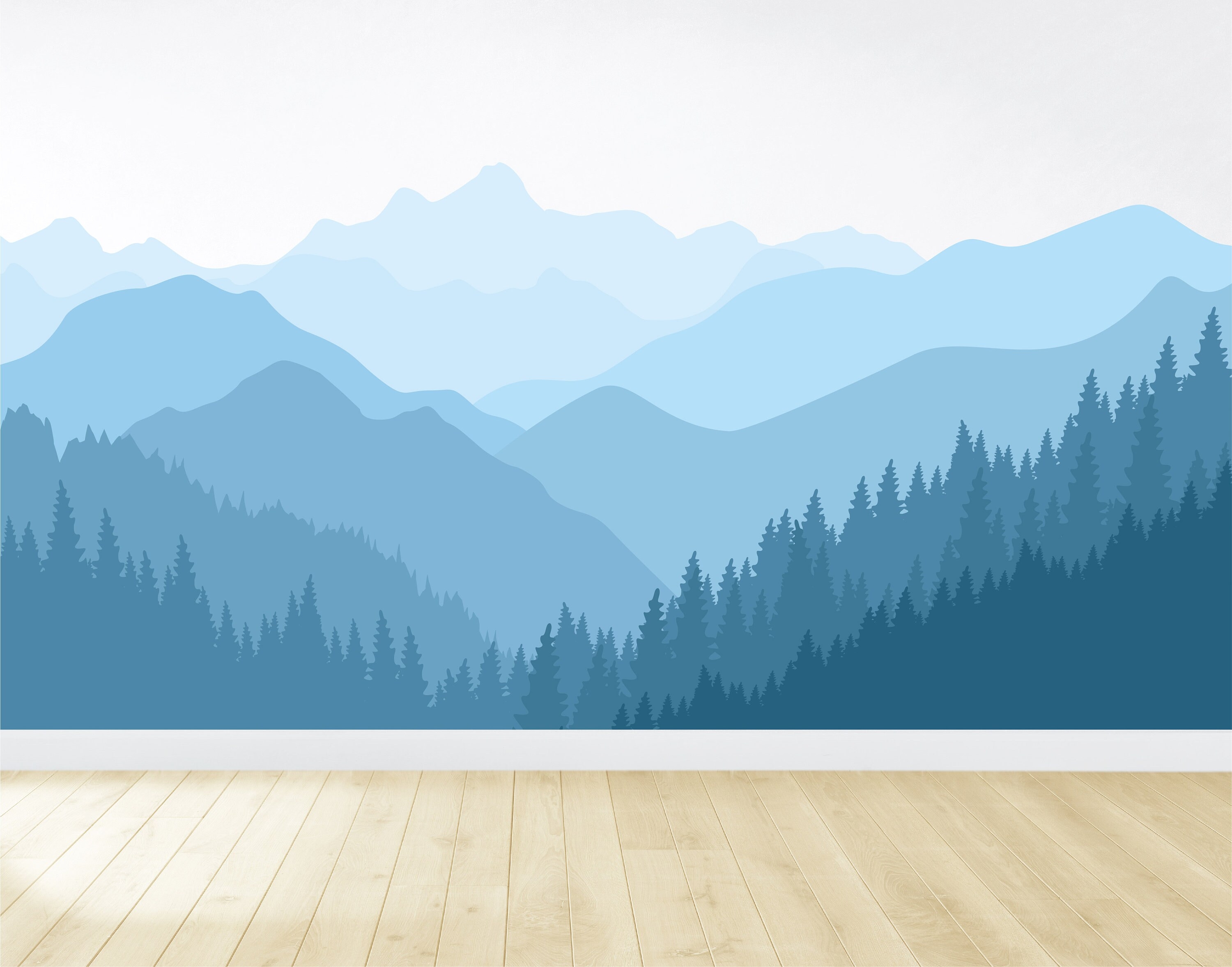 Wall Mural: Blue Gradient Mountains Misty Mountain Decal
