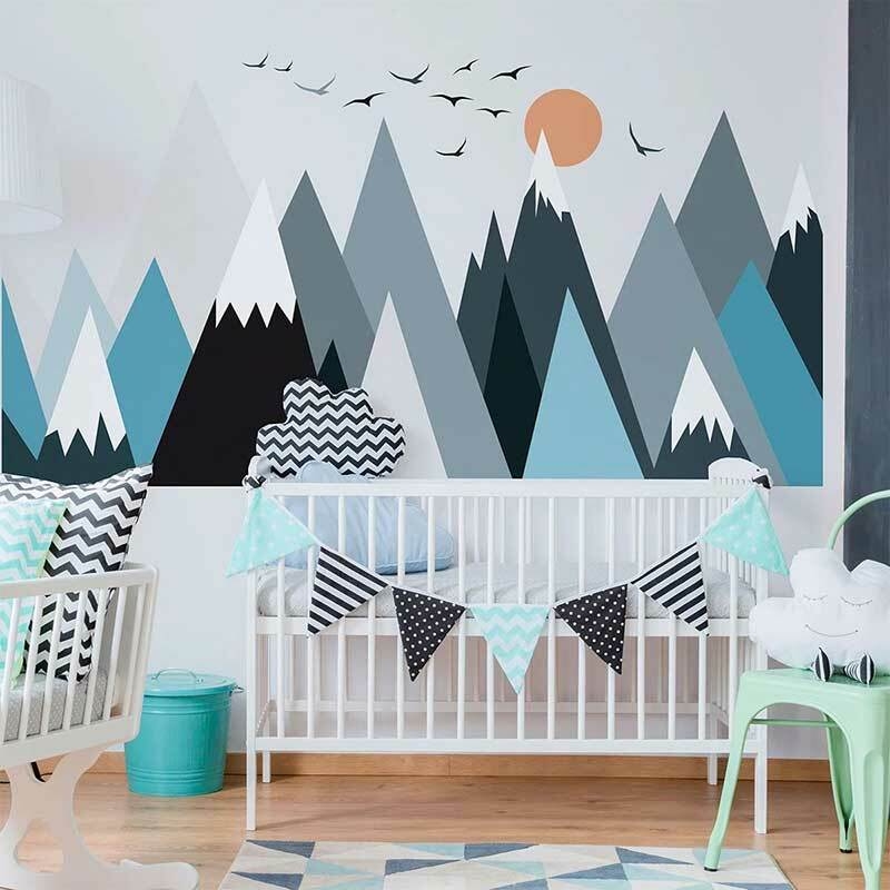 Wall Mural: Geometric Mountain Peaks Adventure Themed Nursery
